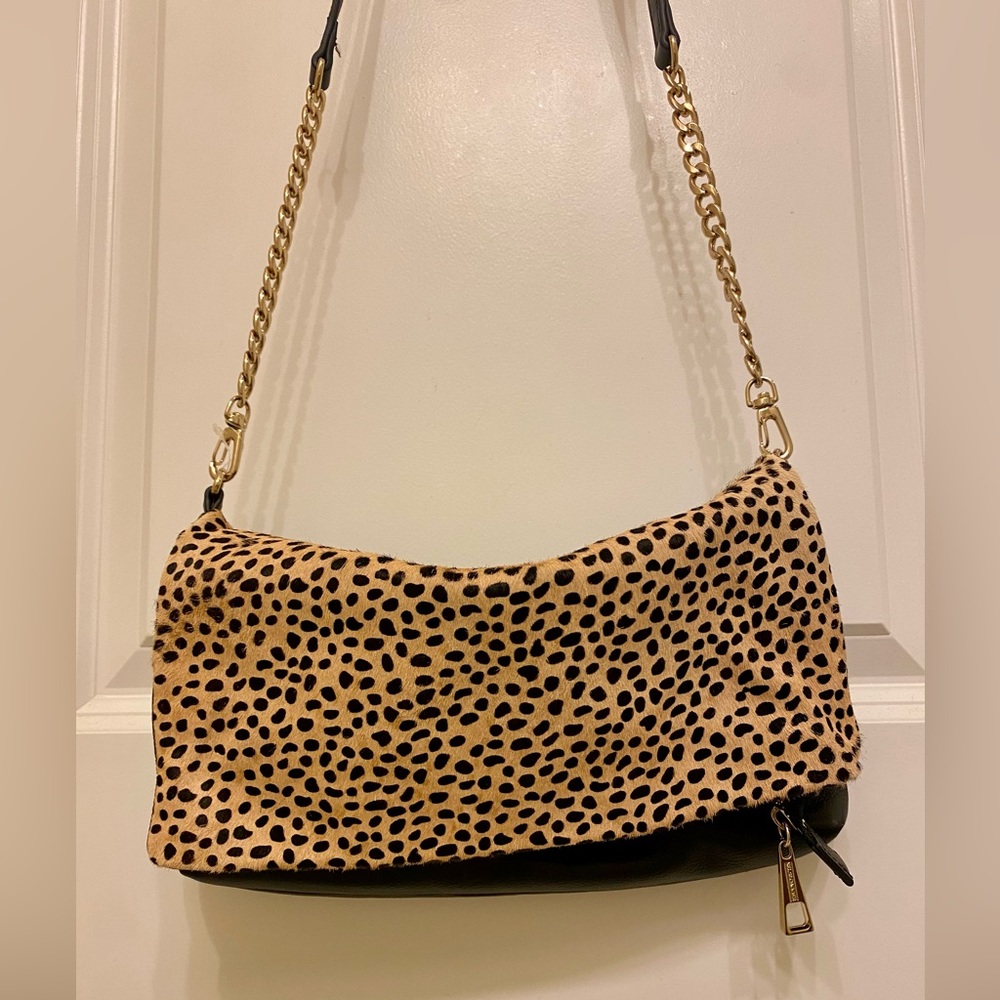 Leather and calf hair crossbody bag